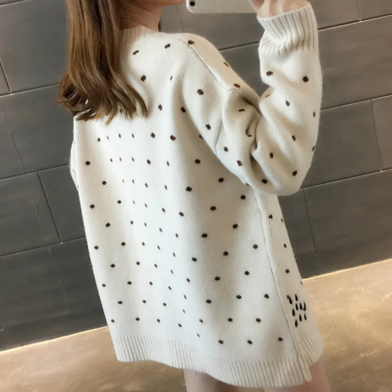 

YASUGUOJ Autumn Winter Outerwear Sweater Women V-neck Casual Knit Cardigans Cartoon Embroidery Long Sleeve Korean Loose Cardigan