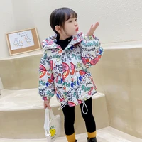 2021 new childrens down jacket girls thickened autumn winter outfit hooded graffiti warm coats kids fashion down parkas