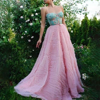 uzn luxury pink prom dress spaghetti straps high waist evening gowns delicate beading party dresses abiti da cocktail