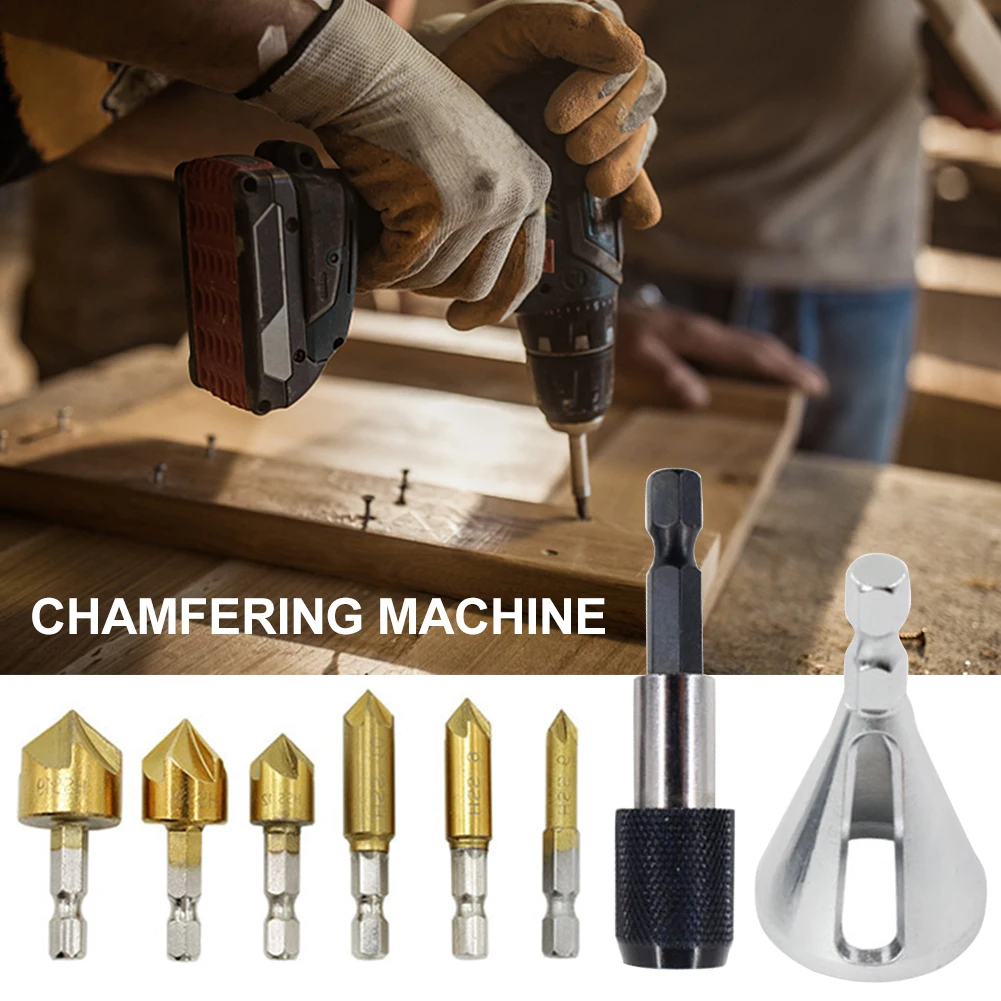 

8pcs Deburring External Chamfering Tool Set Polishing Hexagonal Handle Titanium Plated Hole Remove Burr Tool Metal Drilling Tool