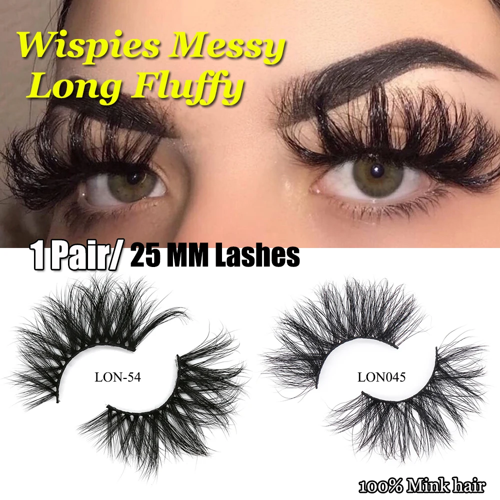 

1 Pair 3D 100% Mink Hair False Eyelashes 25MM Dramtic Wispies Messy Long Fluffy Lashes Full Strips Eye Extension Tools