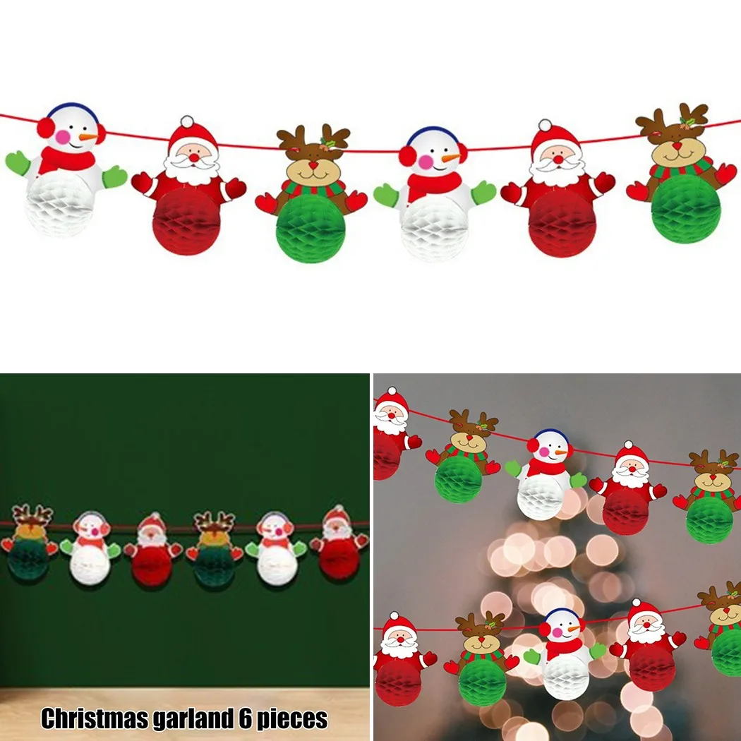 

Christmas Banners Paper Hanging Flags Santa Claus Snowman Deer Xmas Tree Bunting Garland Merry Christmas Decorations For Home