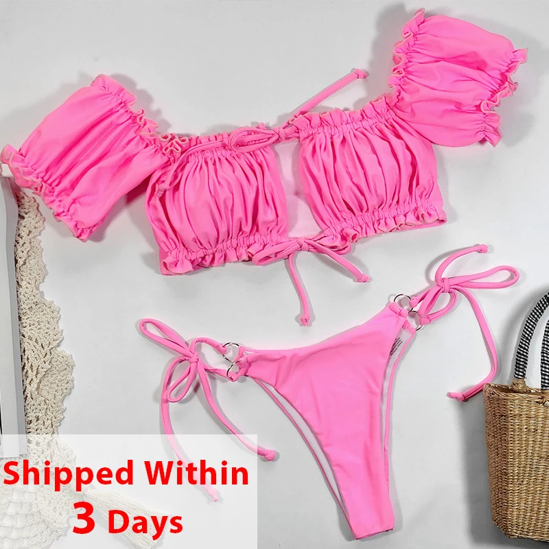 Комплект бикини из двух предметов с оборками и открытыми плечами женский