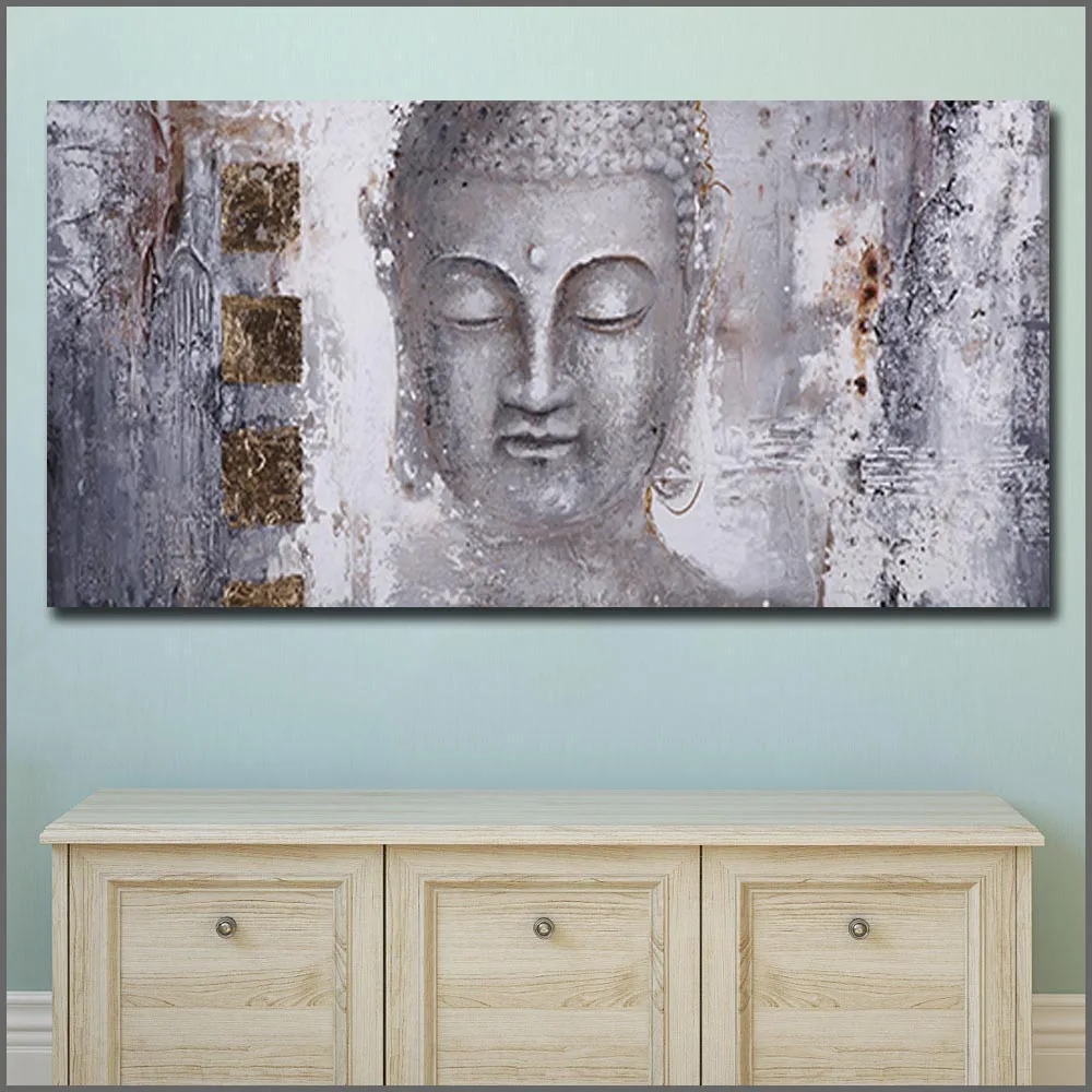 

Canvas Painting Wall Art Pictures Gray Modern Large Oil Style Poster Abstract Art Buddha Wall Prints for Living Room Home Decor
