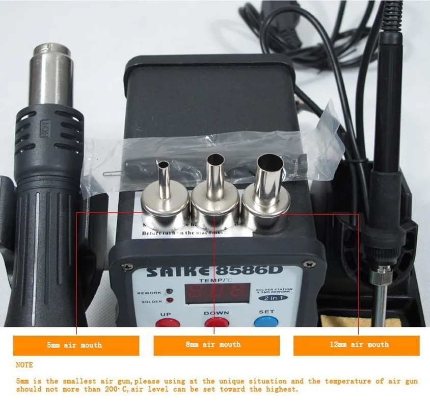 Станция для распайки горячим воздухом с ЖК дисплеем тепловая пушка + паяльник 220 В