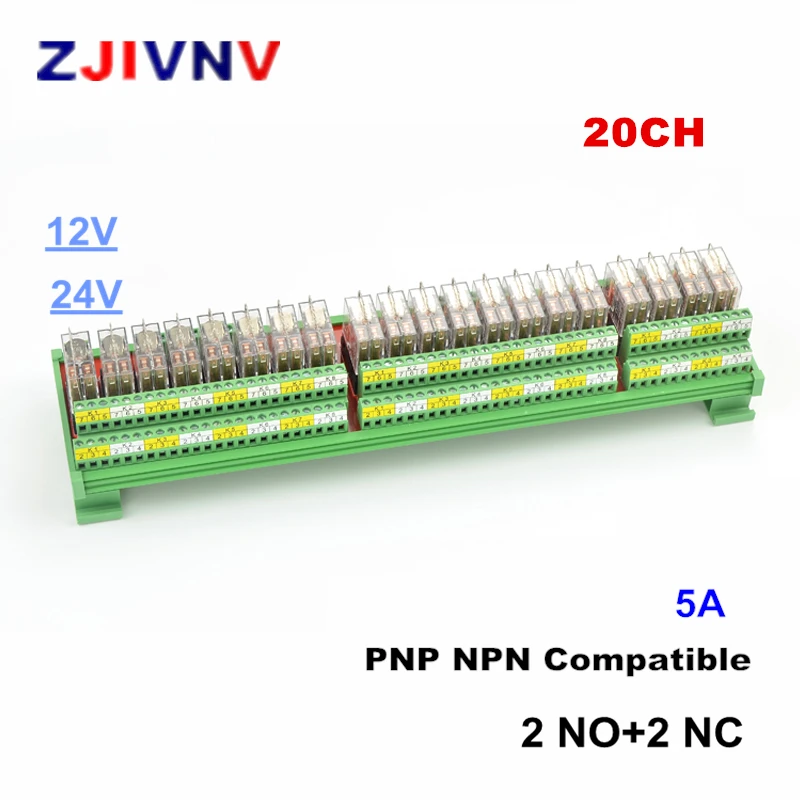 Módulo de Relé da Relação da Montagem do Trilho de 20 Canais 2no Mais 2nc Compatível com Omron G2r2 5a Entrada dc 12 v 24 v Pnp Npn