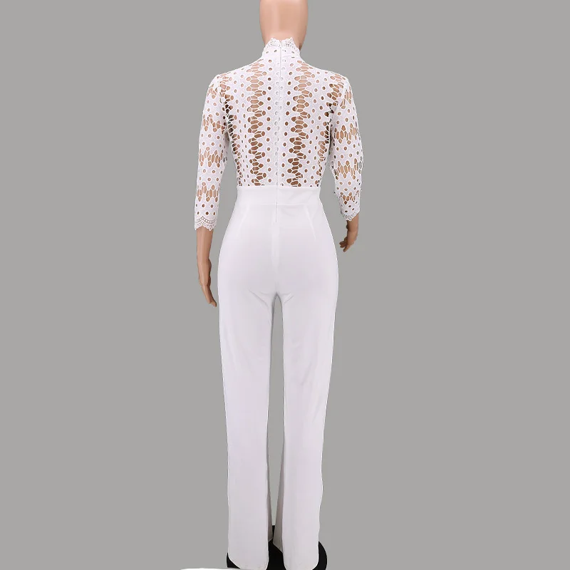 

Spring New Women's Fashion Solid Color Casual Jumpsuit Long-Sleeved Hollow Romper Women One Piece Outfit Birthday Party DT1287