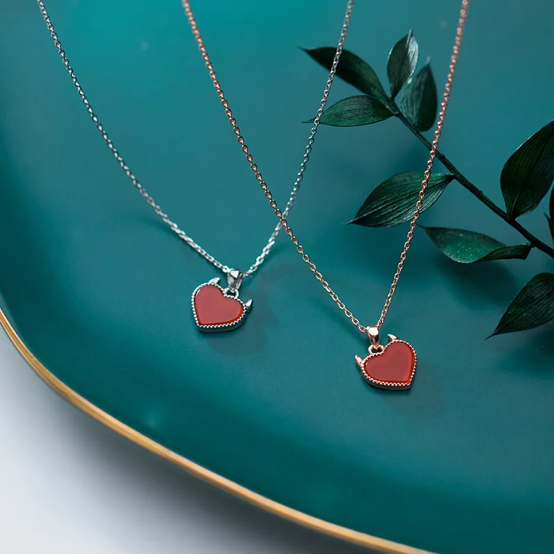 

925 Sterling Silver Necklace Red Heart Female Romantic Sweet Simple Jewelry Small Fresh Fashion Girl Beloved Chain For Girl Gift