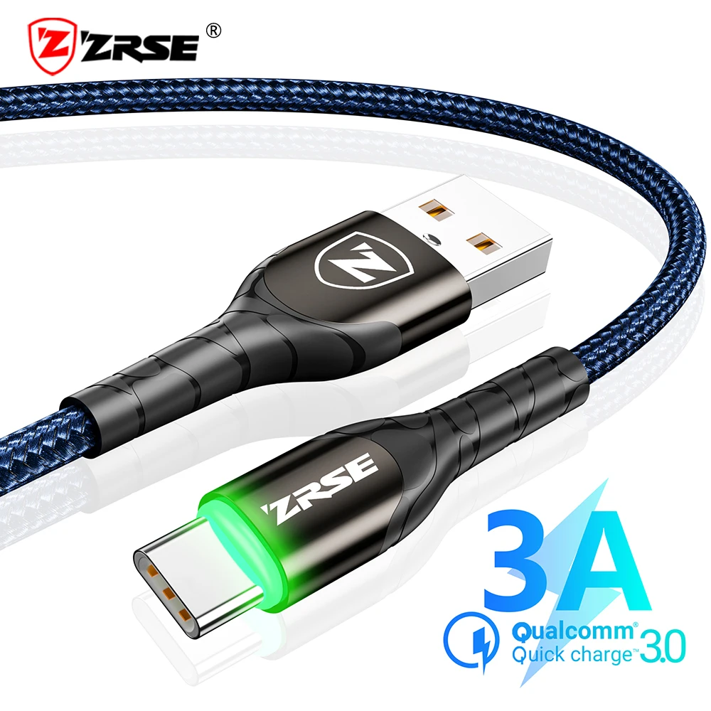 Кабель ZRSE Type C 3 м 2 1 для Samsung A50 S10 S9 S8 S7 LED USB кабель быстрой зарядки и синхронизации