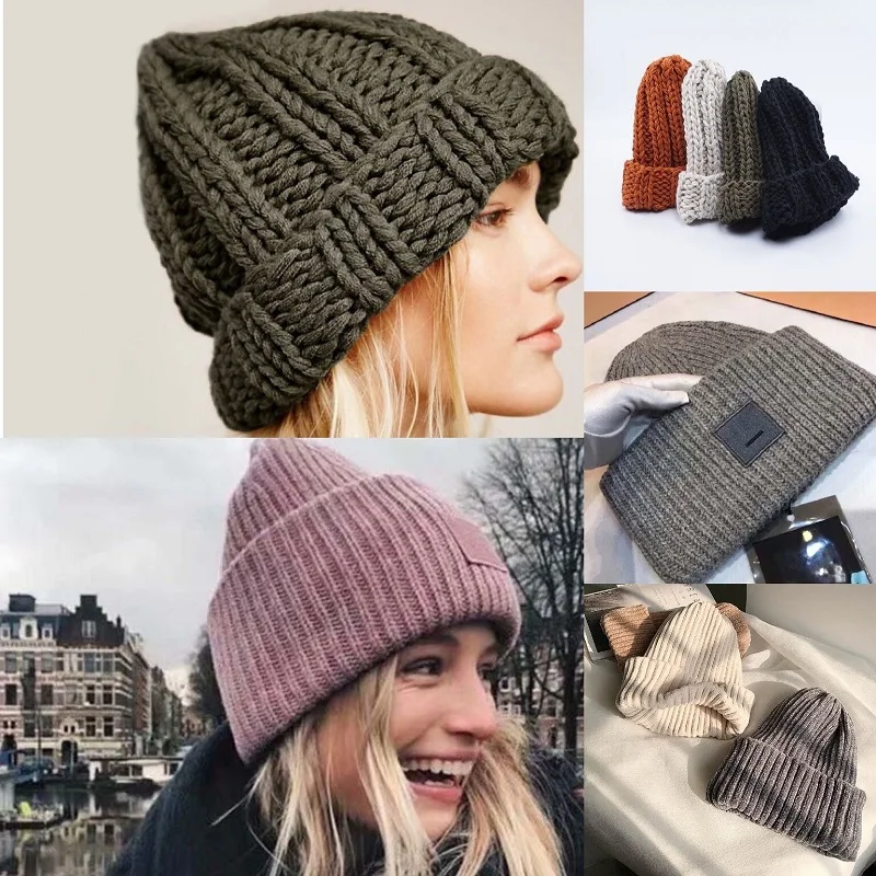 

Winter Beanie Hats For Women Wool Blended Knit Bonnet Smiling Face Couple Cap Lady Hat Fashion Warm Cap balaclava 2021 New