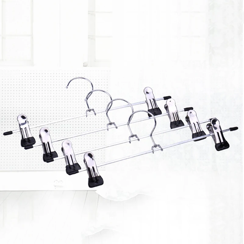 

10Pcs Pants Skirt Hangers Stainless Steel Clip Stand Holder With 2 Clips Adjustable For Drying Clothes Non-slip Clips