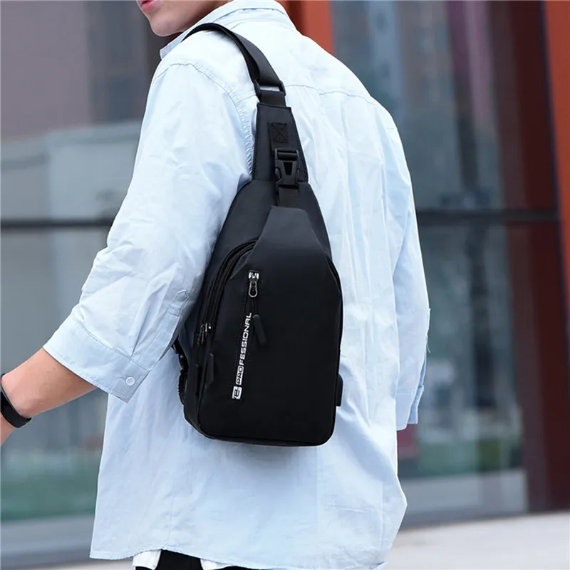 

Shoulder Bag Men USB Charging Phone Chest Bags Male Sports Leisure Outdoor Travel Crossbody Bag Men Large Capacity Chest Bag