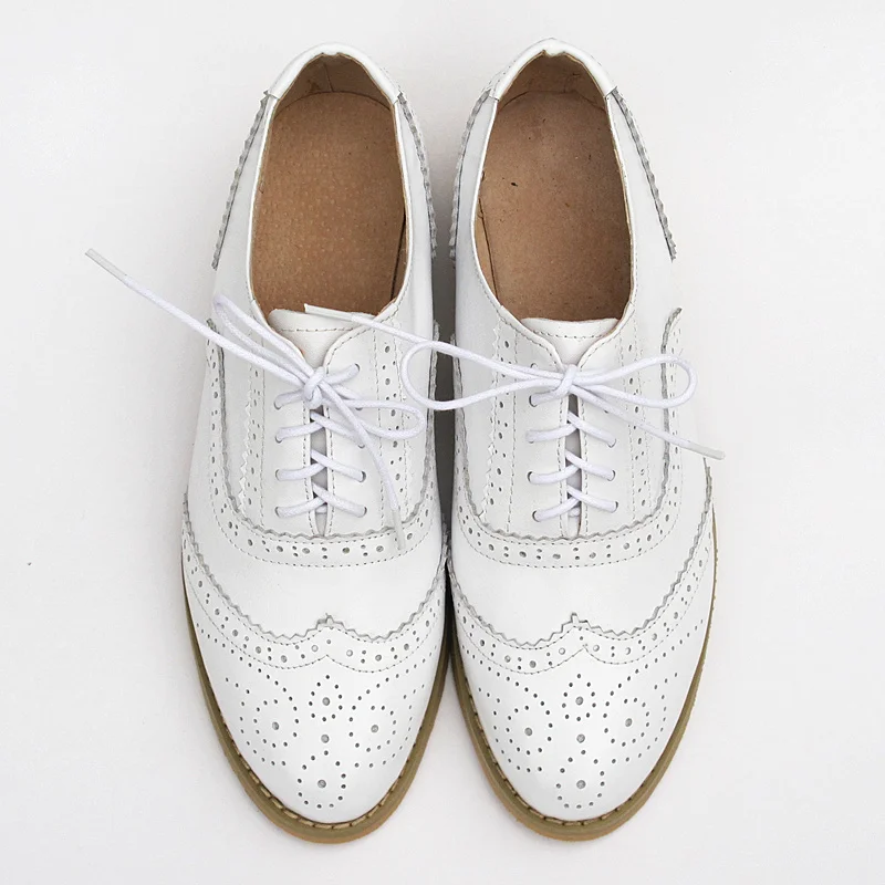 

Plus Size Flats Shoes Women Genuine Leather Oxford Shoes For Women British Style Custom Women's Shoes Lace-Up Brogue Shoes 2020