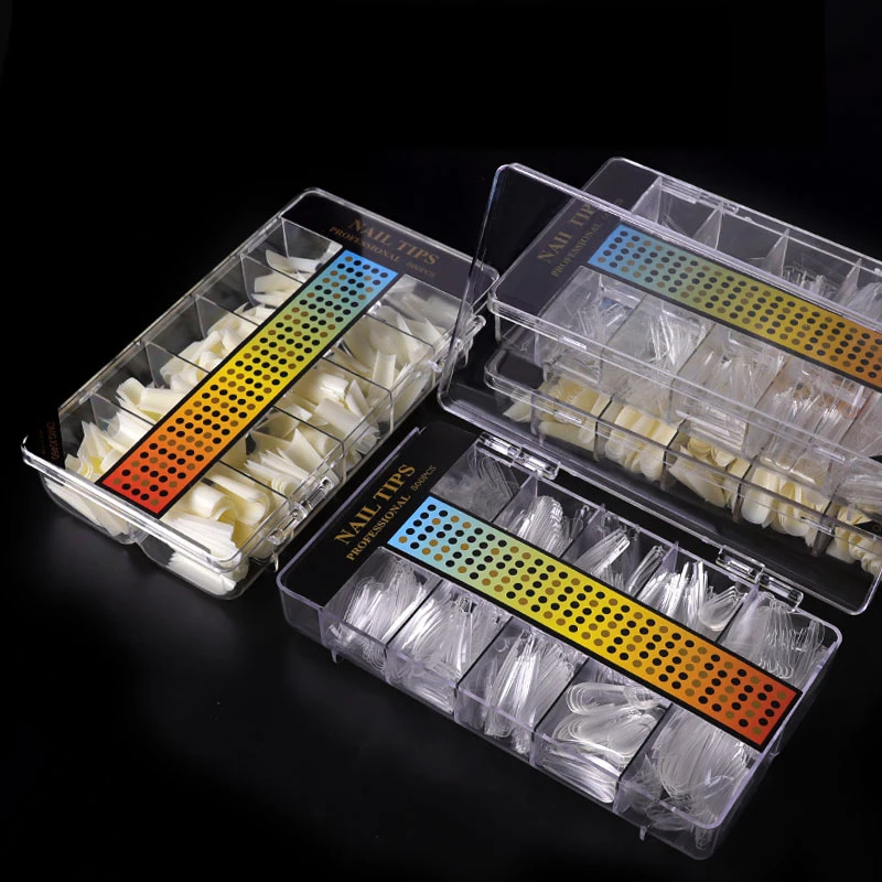 

500tips/box False Nail Transparent Natural Tips C Curve Full Half Cover French Acrylic Fake Nails DIY UV Designs Manicure Tools