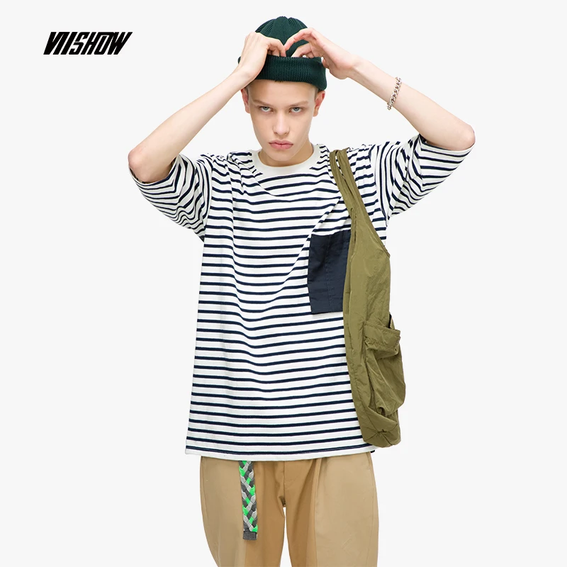 VIISHOW уличная полосатый Для мужчин футболки Марка Повседневное хлопок половина