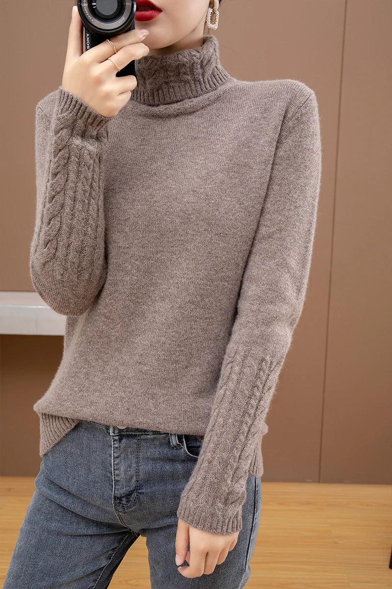 

Winter Women's Sweaters Chic Thick Turtleneck Long Sleeve Female Pullover 100% Wool Knitted Tops Clothing Jumpers Shirt Blouse