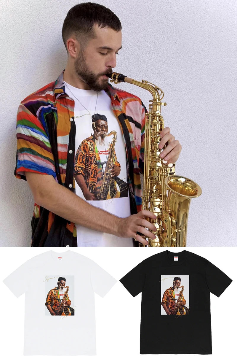 

FW20 Supreme Pharoah Sanders Tee Saxophone Character Avatar Short Sleeve T-Shirt for Men and Women
