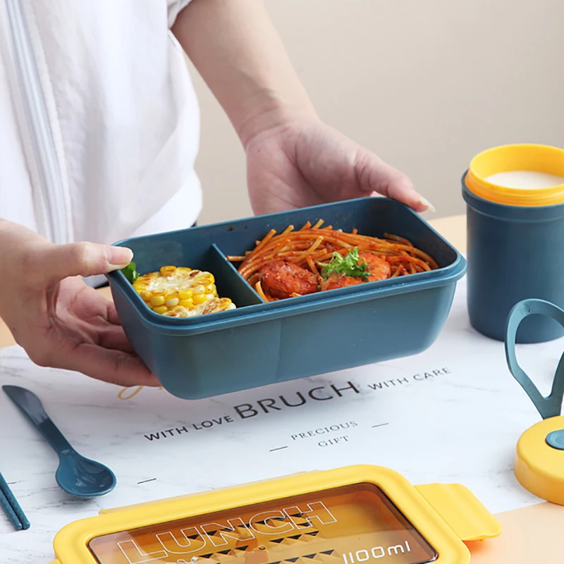 

1100ml Bento Box Japanese Style For Kids Student Food Container Leak-proof Square PP Lunch Box With Compartment For Children