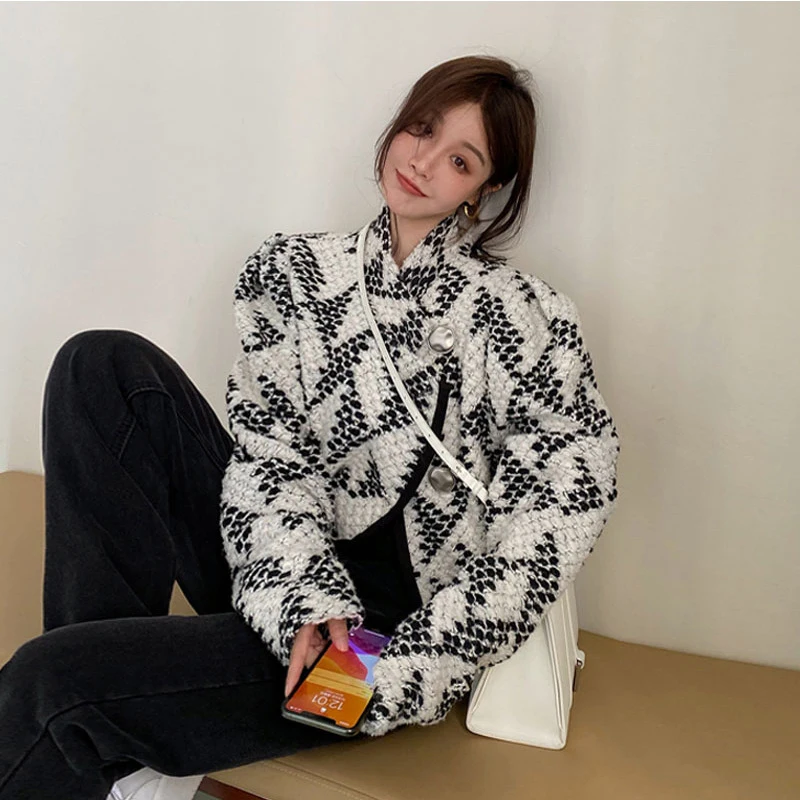 

GALCAUR Korean Jackets For Women Stand Collar Long Sleeve Patchwork Hit Color Loose Split Casual Coats Female 2020 Autumn Style