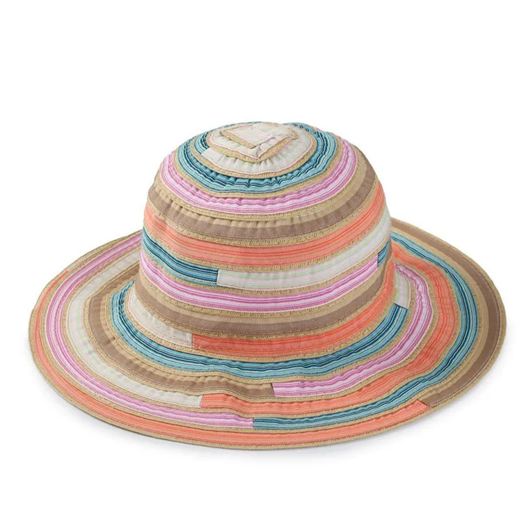 Панама в полоску Солнцезащитная Складная шапка для отдыха и пляжа с широкими