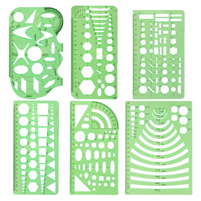 

6 шт. геометрических шаблонов для рисования, мерные шаблоны, формы для строительных шаблонов, канцелярские принадлежности DIY