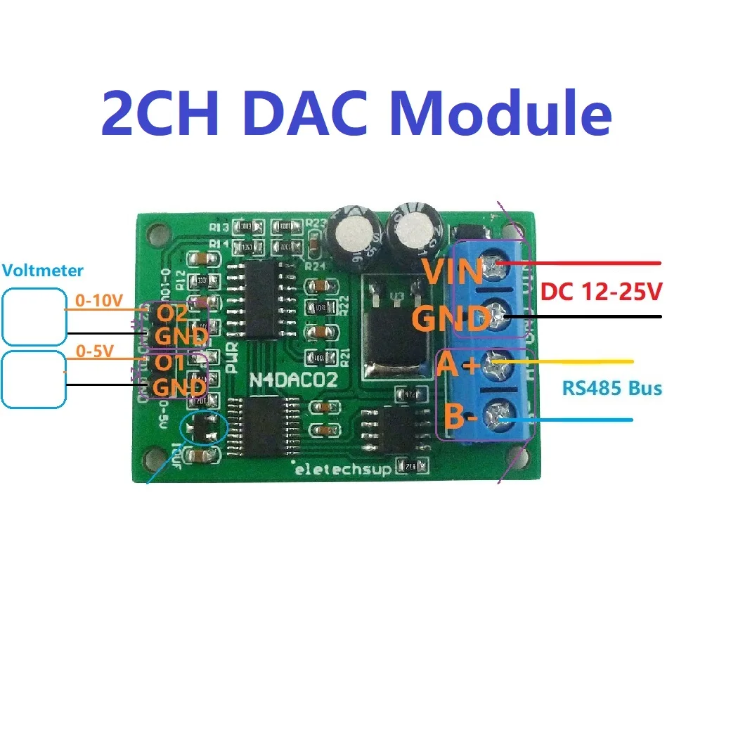 DC 12V 2CH модуль DAC 0-5V 0-10V PWM аналоговый преобразователь напряжения RS485 Modbus RTU плата -