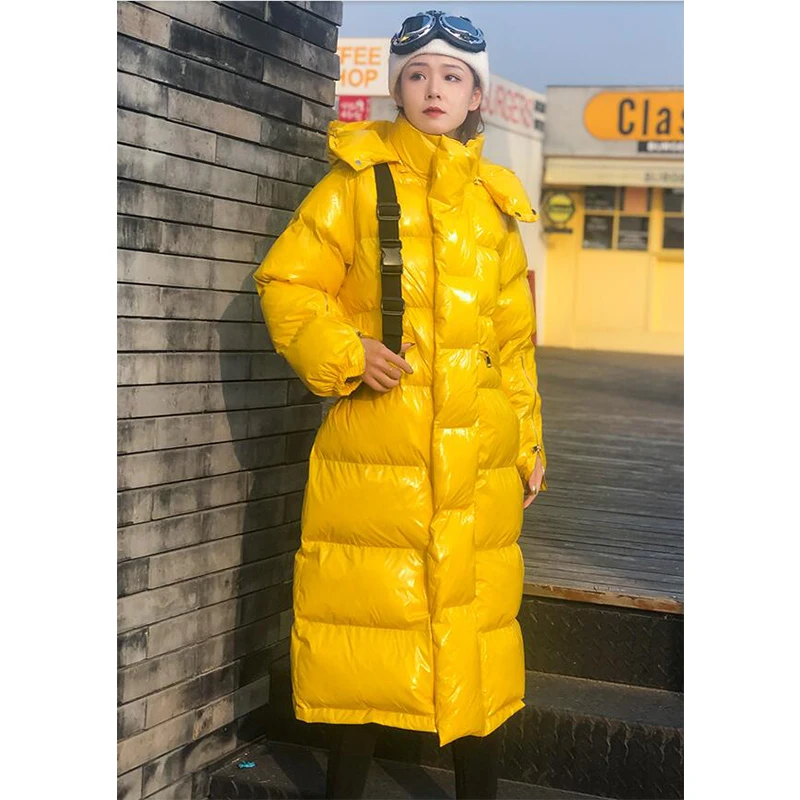 Теплая блестящая парка из лакированной кожи женская куртка на молнии Женская