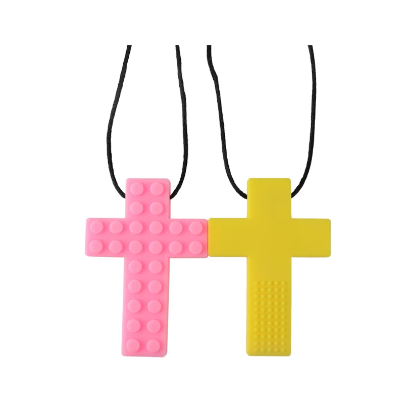 

2021 Hot selling amazon Autism Cross shape rainbow color Sensory Chewing Toys silicone building blocks baby teether