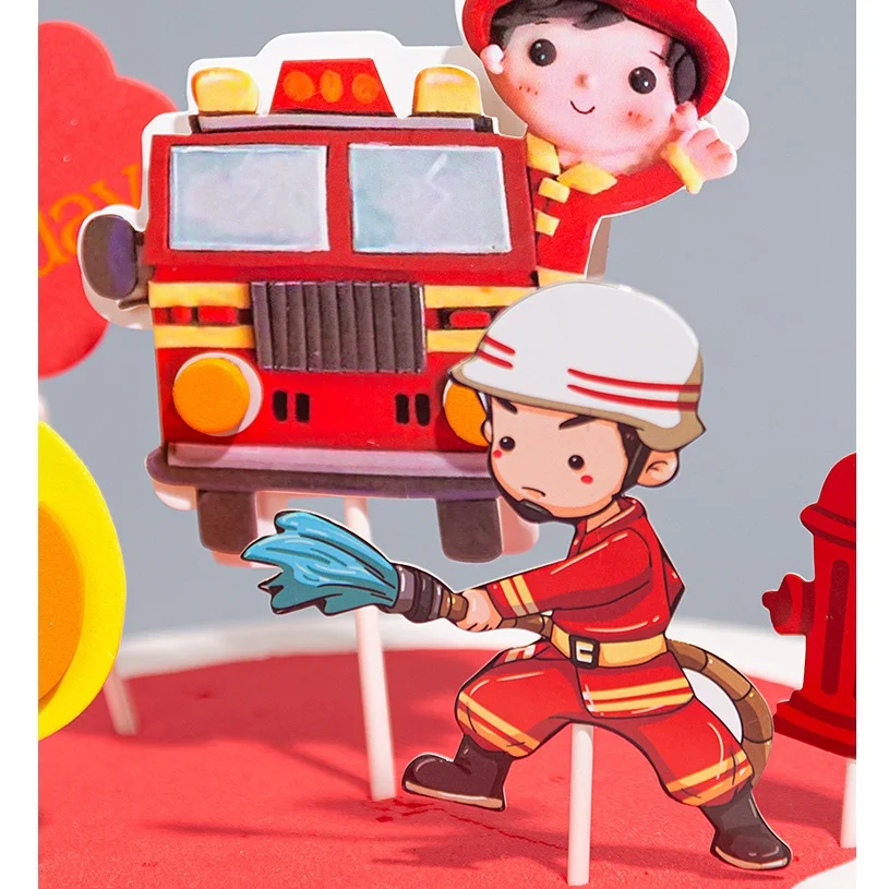 Cami&oacute;n de bomberos, decoraci&oacute;n de pastel de fiesta de cumplea&ntilde;os, bomberos, bombero, centro de mesa para pastel de cumplea&ntilde;os, Kit de llama, decoraci&oacute;n tem&aacute;tica para ni&ntilde;os-3