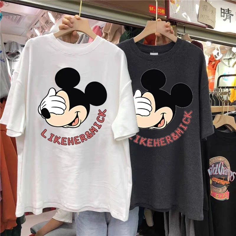 Disney Mickey Mouse T Shirt Women Cartoon Tee Shirt Basic Casual O-neck Harajuku Summer Top Korean Hipster White Tshirt Dropship