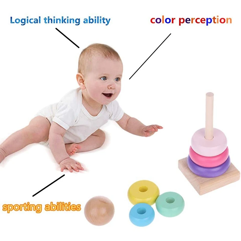 Штабелер теплый цвет Радуга Укладка кольцо башня штапелирование блоки дерево