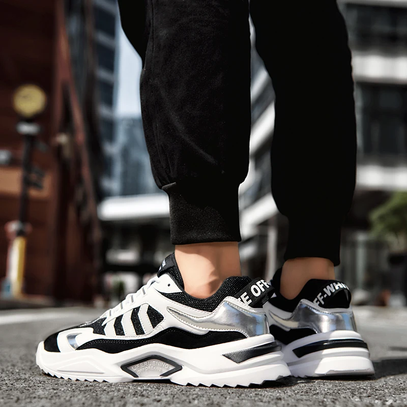 

2021 Spring Men's Fashion Sneakers Breathable Damping Rubber Non-slip Running Shoes Height Increasing Lace-up Non-slip Air Mesh