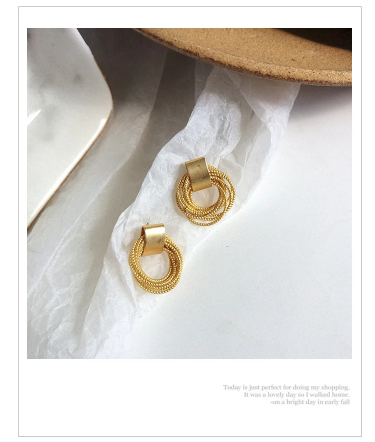 2019 простые новые золотые металлические Многослойные Круглые серьги гвоздики