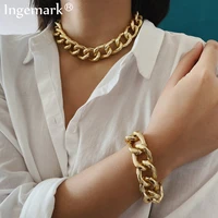 hip hop exaggerated cuban big chunky chain necklace pendant bracelet neba steampunk maxi lock choker men women jewelry set