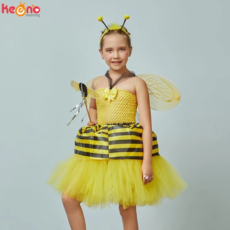 Little Bumble Bee Tutu Dress Girls Honeybee Fancy Up Outfit Yellow Black Striped Insect Birthday Halloween Costume | Детская одежда и