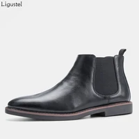 ligustel mens ankle boots fashion comfortable 2021 luxury brand genuine leather chelsea boots shoes for men with free shipping