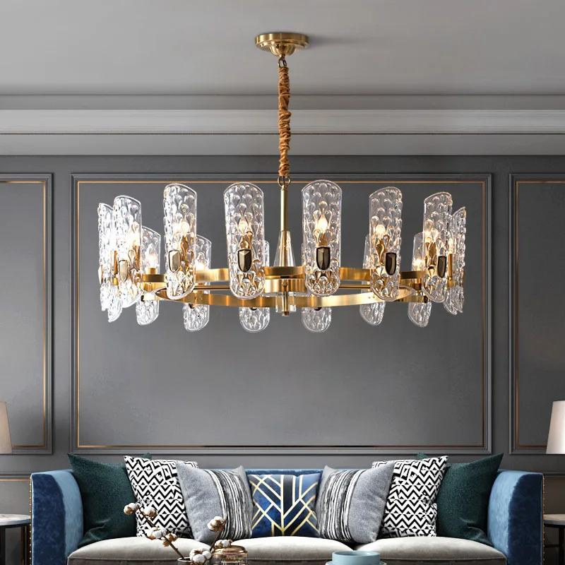 

Modern copper chandelier light luxury Nordic living room dining room bedroom atmospheric Italian villa luxury crystal hall lamp