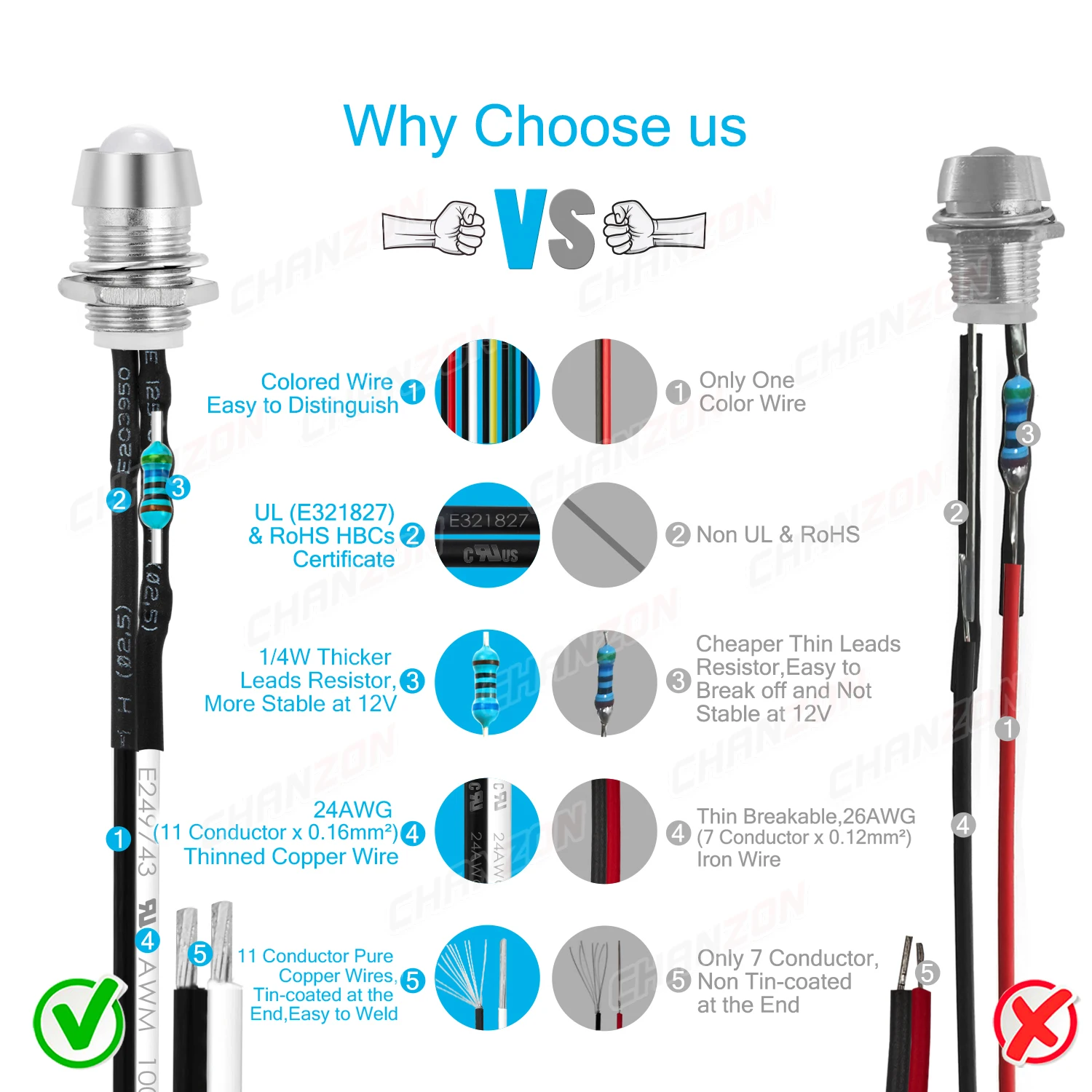 5Pcs 12V LED 8mm Indicator White Red Green Blue Yellow Orange 5mm Prewired with 8mm Holder Pilot Light Emitting Diode Kit