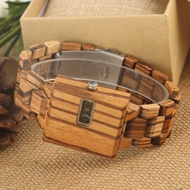 Часы наручные мужские с деревянным браслетом роскошные креативные кварцевые