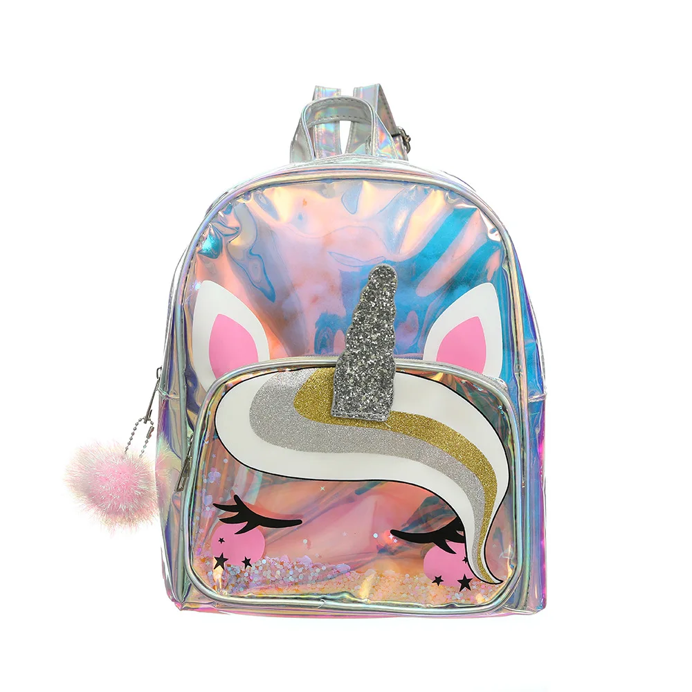

Vrouwen Pvc Sequin Eenhoorn Rugzak Meisje Cartoon Laser Waterdicht Tranparent Schooltas Student Preppy Stijl Holografische Duide