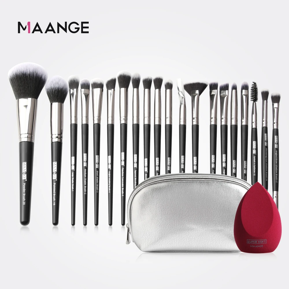 MAANGE Pro 18/20 шт набор кистей для макияжа с сумкой + 1 Губка косметическая пудра основа