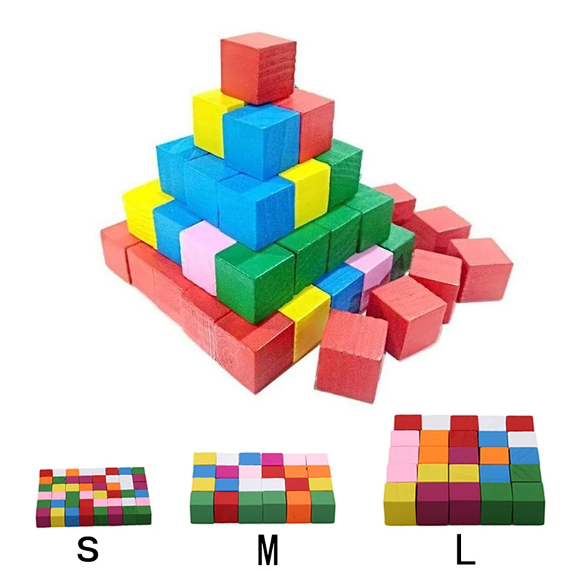 

New Arrive Colorful Wood Stacking Up Building Blocks Square Cubes Baby Kids Learning Education Toys for Children