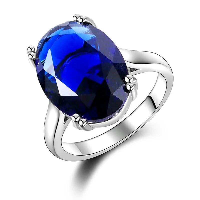 blue Bague Ringen, 6 цветов, овальное кольцо с камнями для женщин, классическое серебро 925, ювелирное изделие, рубиновый аметист, аквамарин, сапфир, топаз, циркон - Цвет камня: blue