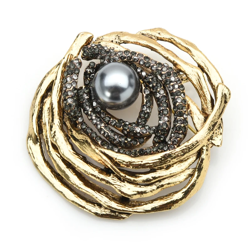 Женская Брошь в виде Розы Wuli &amp baby металлическая серая с жемчугом Жемчужный