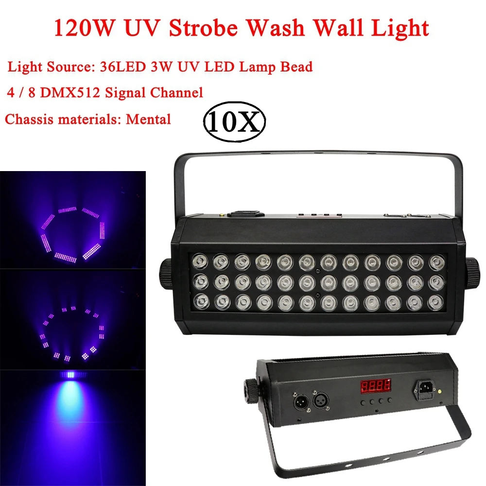 10 шт./лот звуковая активация лампы 36x3 Вт светодиодный УФ стробоскоп DMX512 бар