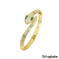 luxury womens gold bangles bracelets snake green eye copper zirconia 18k gold plated adjustable open bangles bangle