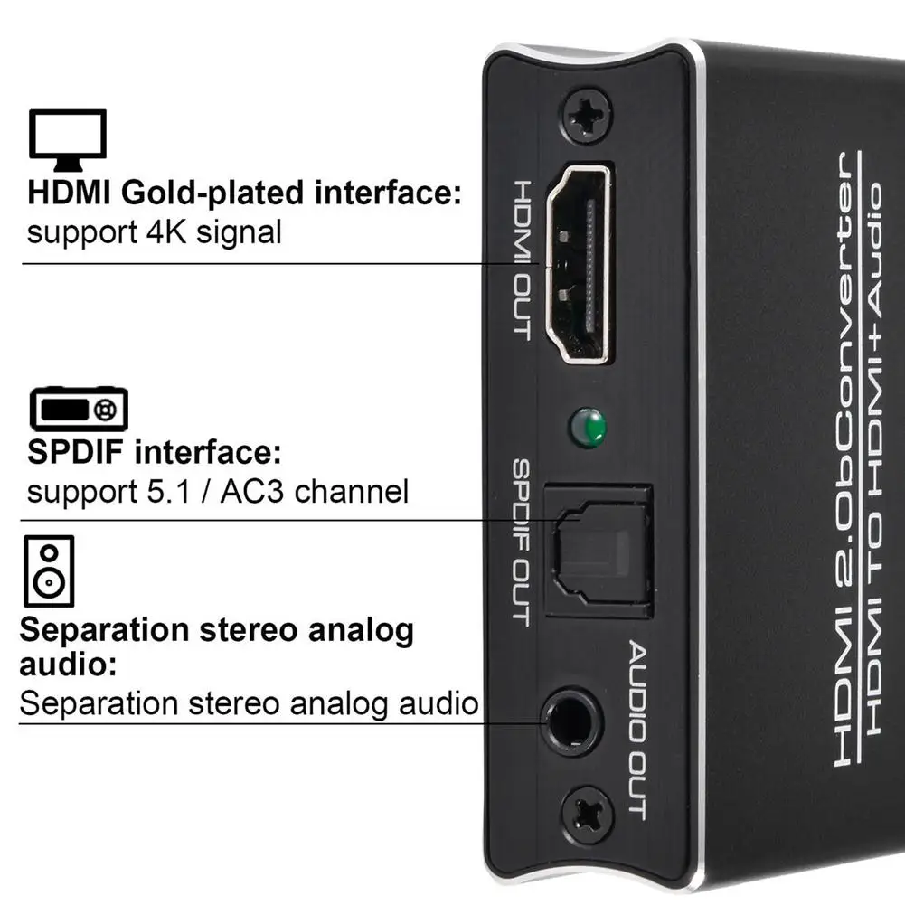 

Аудио экстрактор, сплиттер, переключатель HDMI на HDMI, аудио преобразователь 4K/30Hz 1080P 3,5mm + SPDIF HDMI 2.0For PS5 4 PC, ноутбуки, HD плеер