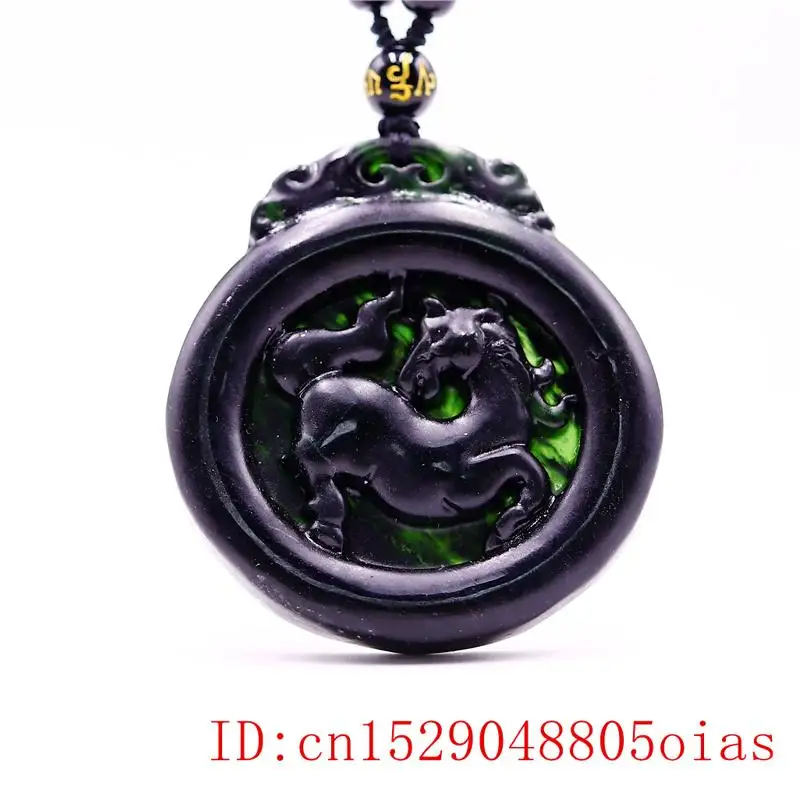 Черный зеленый нефрит лошадь кулон ожерелье Подарки резные натуральные