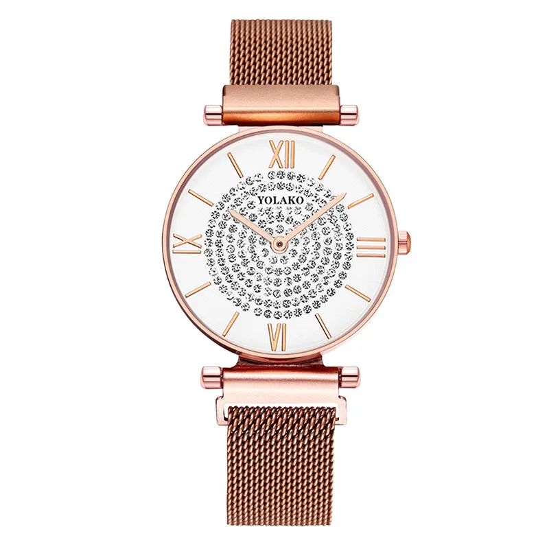 Rose Gold White WJ-8756, новые модные женские часы, роскошные бриллиантовые Наручные часы, браслет, женские магнитные часы, кварцевые часы, reloj montre femme - Цвет: Rose Gold White