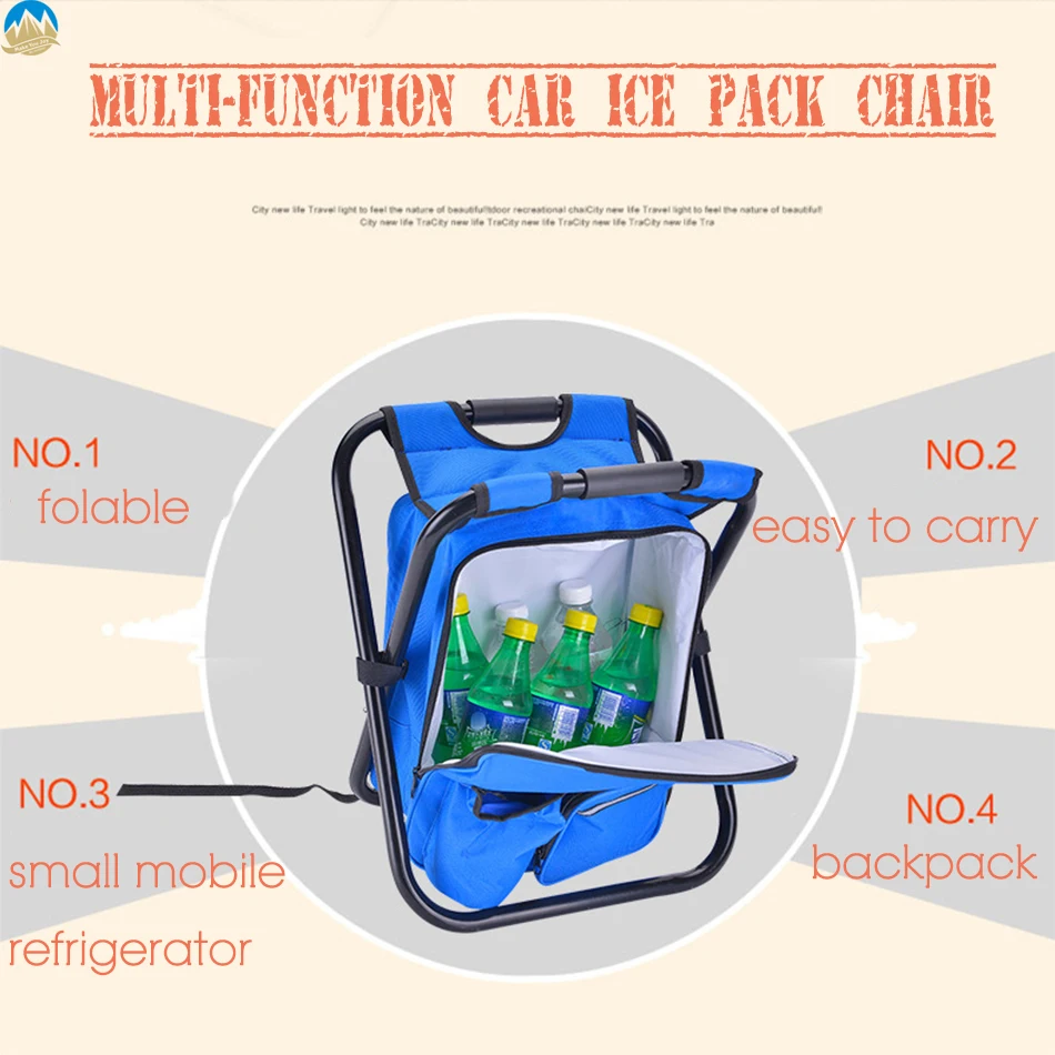 MYJ 3 in 1Collapsible Camping Seat Cooler Chair Insulated Ice Bag with stool &amp Padded sholder straps Foldable Fishing | Спорт и